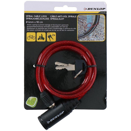 Dunlop - Cadenas vélo spirale à clé 90 cm (Rouge)