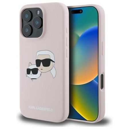 Karl Lagerfeld Silikon Doppelköpfe drucken MagSafe - iPhone 16 Pro Max Hülle (rosa)
