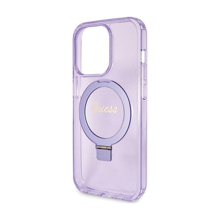 Guess Ring Stand Script Glitter MagSafe - iPhone 15 Pro Case (violet)