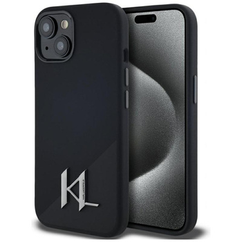 Karl Lagerfeld Silicone Shadow Metal Initial MagSafe - Coque pour iPhone 15 (noir)