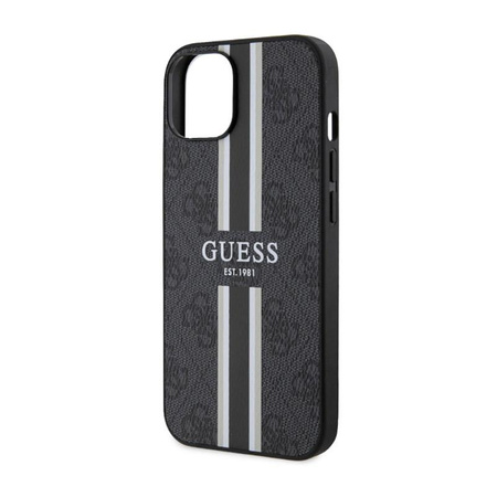 Guess 4G Coque MagSafe à rayures imprimées pour iPhone 14 Plus (Noir)