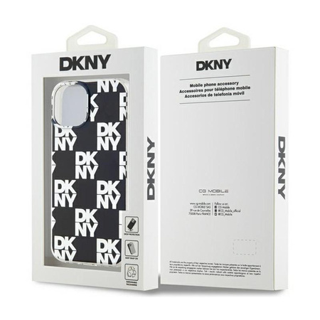 DKNY IML Checkered Mono Pattern - pouzdro pro iPhone 15 Plus / 14 Plus (černé)