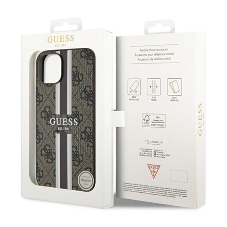 Guess 4G Printed Stripes MagSafe - pouzdro pro iPhone 14 (hnědé)