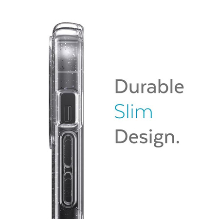 Speck Presidio Perfect-Clear s třpytkami - pouzdro pro iPhone 13 Pro Max / iPhone 12 Pro Max s povrchovou úpravou MICROBAN (čiré/platinové s třpytkami)