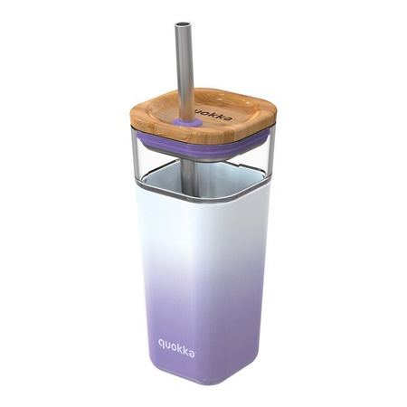 Quokka Liquid Cube - Glass mug 540 ml with stainless steel straw (Lilac Gradient)