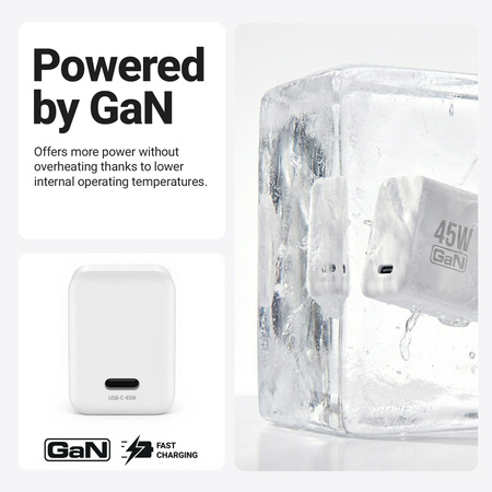 Crong Ultra Compact GaN - USB-C 45W PD 3.0 fali töltő PPS-sel (fehér)