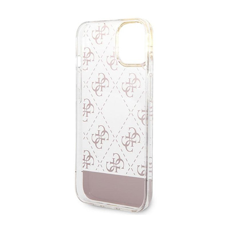 Guess 4G Stripe Script Logo Electroplated Pattern - Coque pour iPhone 14 (rose)