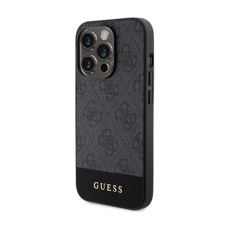 Guess 4G Bottom Stripe Metal Logo Collection - iPhone 15 Pro Tasche (grau)