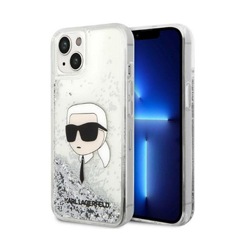 Karl Lagerfeld Liquid Glitter NFT Karl's Head - pouzdro pro iPhone 14 (stříbrné)