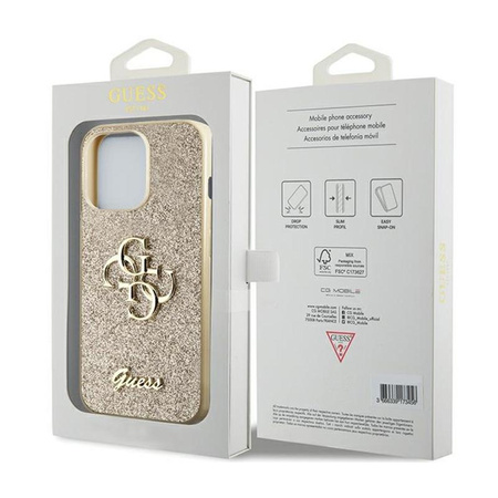 Guess Glitter Script Big 4G - Hülle für iPhone 13 Pro (Gold)