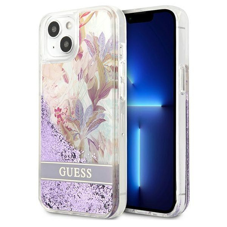 Guess Liquid Glitter Flower – Etui iPhone 13 mini (fioletowy)