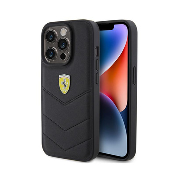 Logo Ferrari en métal matelassé - Coque iPhone 15 Pro (noir)