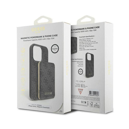 Guess Bundle Pack MagSafe 4G Metal Gold Logo - Case Set + Power Bank 5000mAh MagSafe iPhone 14 Pro (schwarz)
