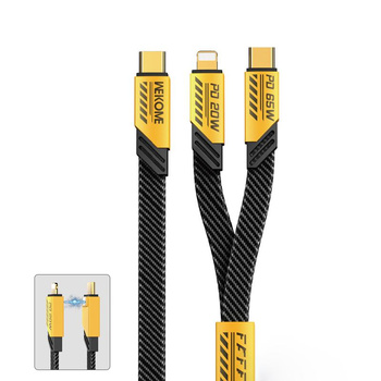 WEKOME WDC-189 Mecha sorozat - 2 az 1-ben USB-C Lightning + USB-C 65W gyors töltő csatlakozókábel 1,2 m (sárga)