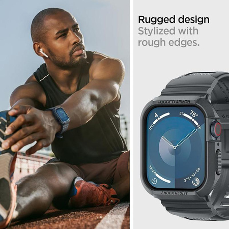 Spigen Rugged Armor Pro - Bracelet avec étui pour Apple Watch 4/5/6/7/8/9/SE 44/45 mm (Gris foncé)