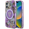 Guess Glitter Flowers Triangle Buttons MagSafe - Hülle für iPhone 16 (lila)