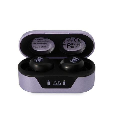 Guess True Wireless Earphones BT5.0 5H - TWS sluchátka + nabíjecí pouzdro (fialové)