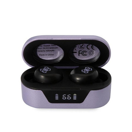 Guess True Wireless Earphones BT5.0 5H - sluchátka do uší TWS + nabíjecí pouzdro (fialové)