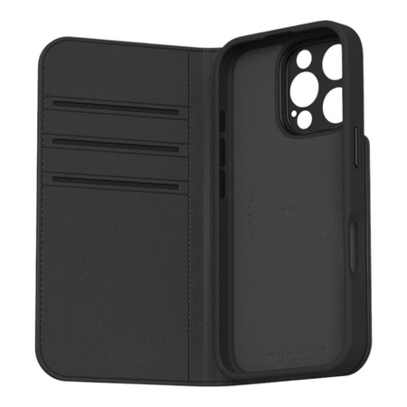 Moshi Overture MagSafe - Bőr 3 az 1-ben flip tok iPhone 16 Pro készülékhez (szénfekete)