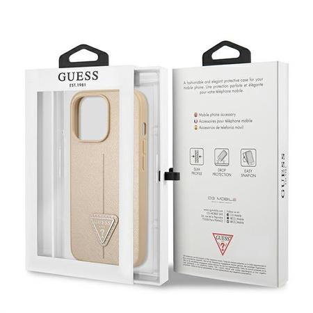 Guess SaffianoTriangle Logo Case - Pouzdro pro iPhone 13 Pro (béžové)