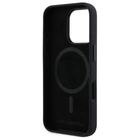 Karl Lagerfeld Silicone Shadow Metal Initial MagSafe - pouzdro pro iPhone 16 Pro (černé)
