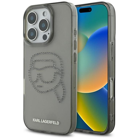 Karl Lagerfeld IML Rhinestones Karl Head - Hülle für iPhone 16 Pro (schwarz)