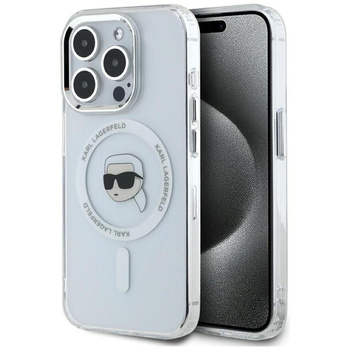 Karl Lagerfeld IML Metall Karl Head MagSafe - Hülle für iPhone 15 Pro Max (weiß)