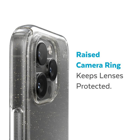 Speck Presidio Perfect-Clear with Glitter - iPhone 14 Pro Case with MICROBAN Coating (Clear / Gold Glitter)