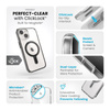 Speck Presidio Perfect-Clear ClickLock & MagSafe - Custodia per iPhone 16e / iPhone 15 / iPhone 14 / iPhone 13 (Trasparente / Nero satinato / Grigio ardesia)