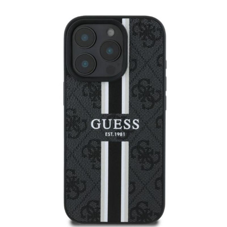 Pouzdro Guess 4G MagSafe s potiskem pruhů - iPhone 16 Pro (černé)