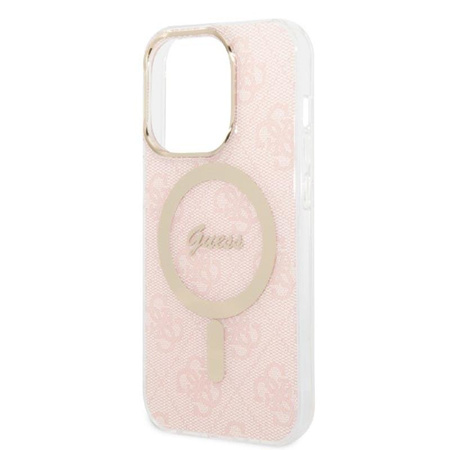 Guess Bundle Pack MagSafe 4G - MagSafe iPhone 14 Pro Case + Charger Set (pink/gold)