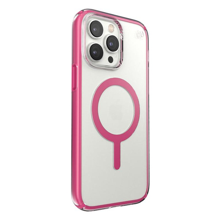 Speck Presidio Perfect-Clear avec Impact Geometry + MagSafe - Coque pour iPhone 14 Pro Max avec revêtement MICROBAN (transparent / rose digital)