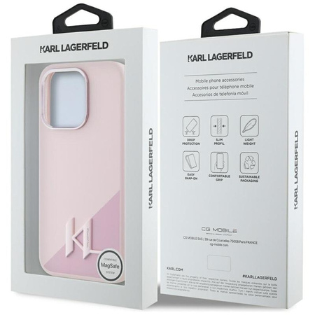 Karl Lagerfeld Silicone Shadow Metal Initial MagSafe - Coque pour iPhone 15 Pro Max (rose)