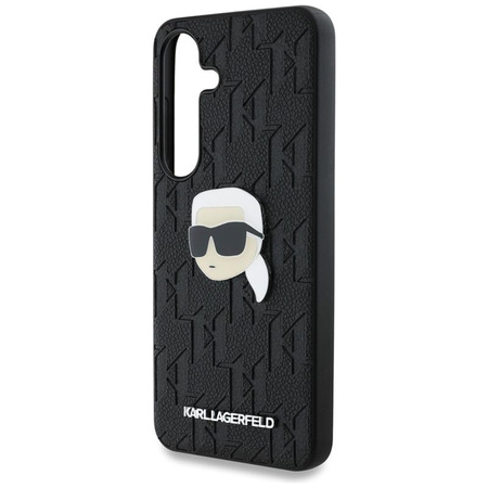 Karl Lagerfeld Kožené pouzdro s monogramem a logem Karl Head - Samsung Galaxy S25 (černé)