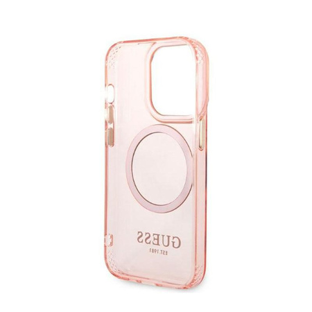 Guess Gold Outline Transluzent MagSafe - Hülle für iPhone 14 Pro (Pink)