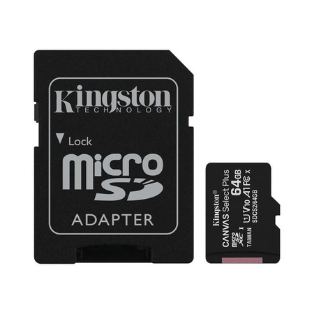 Kingston Canvas Select Plus MicroSDXC - 64 GB A1 A1 Class UHS-I U1 V10 100 MB/s memóriakártya adapterrel