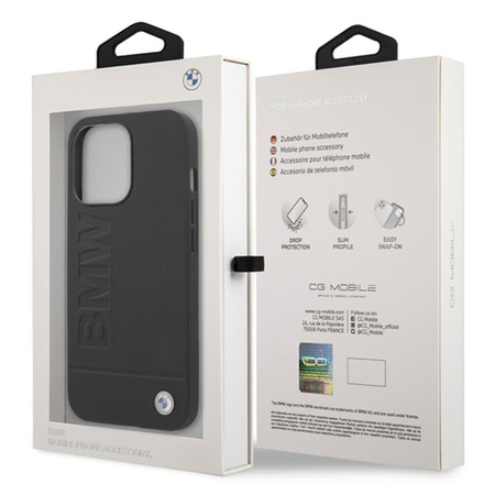 BMW Leder Hot Stamp MagSafe - iPhone 14 Pro Tasche (Schwarz)