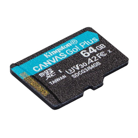 Kingston Canvas Go Plus microSDXC - Karta pamięci 64GB A2 V30 Class 10 UHS-I U3 170/70 Mb/s z adapterem