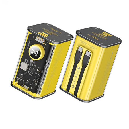 WEKOME WP-347 Vanguard Series - Power bank 20000 mAh Super Fast Charging with built-in USB-C PD 20W & Lightning + USB-A QC3.0 22.5W cable (Yellow)