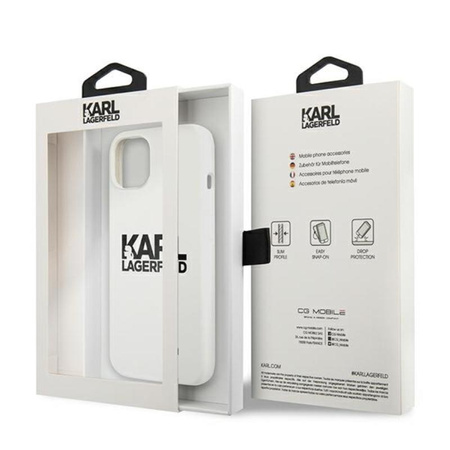 Karl Lagerfeld Silicone Stack Logo - pouzdro pro iPhone 13 mini (bílé)