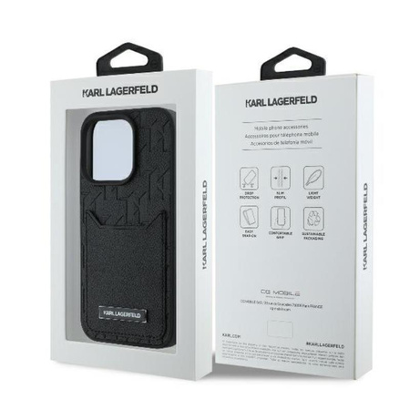 Karl Lagerfeld Cardslots Monogram - Coque iPhone 16 Pro (noir)
