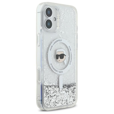 Karl Lagerfeld Liquid Glitter Karl Head MagSafe - Pouzdro pro iPhone 16 Plus (průhledné)