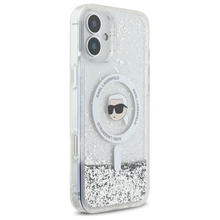 Karl Lagerfeld Liquid Glitter Karl Head MagSafe - pouzdro pro iPhone 16 Plus (průhledné)