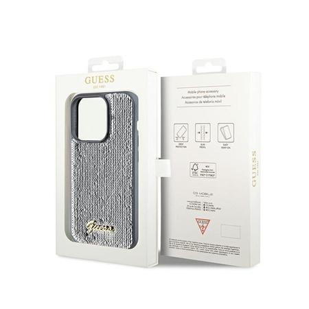 Guess Sequin Script Metal - pouzdro pro iPhone 14 Pro (stříbrné)