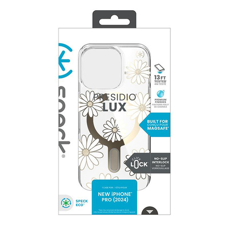 Speck Presidio Lux ClickLock & MagSafe - iPhone 16 Pro Case (Sunshine Daisies / Clear / Gold)