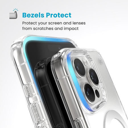 Speck Presidio Perfect-Clear MagSafe - iPhone 16 Pro Max Case (Clair / Finition chromée / Argent Serein)