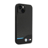 BMW Leder Carbon Blue Line - iPhone 14 Tasche (Schwarz)