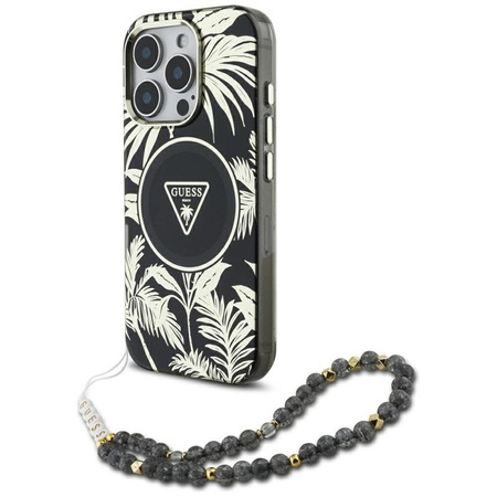 Guess Palm Trees Triangle Pearl Strap MagSafe - Hülle für iPhone 16 Pro (schwarz)