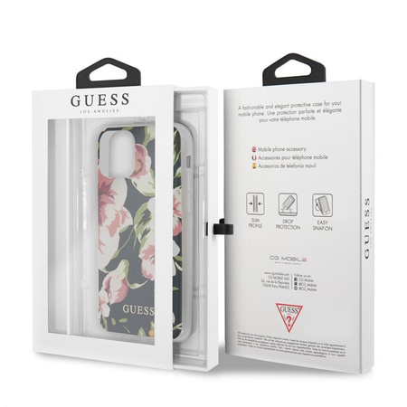 Guess Flower Shiny Collection N3 - Coque pour iPhone 11 Pro (Marine)