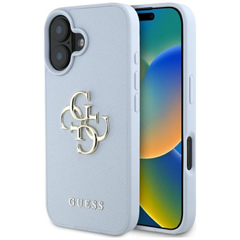 Guess Grained Big 4G Logo Small Classic Logo - Coque pour iPhone 16 (bleu)